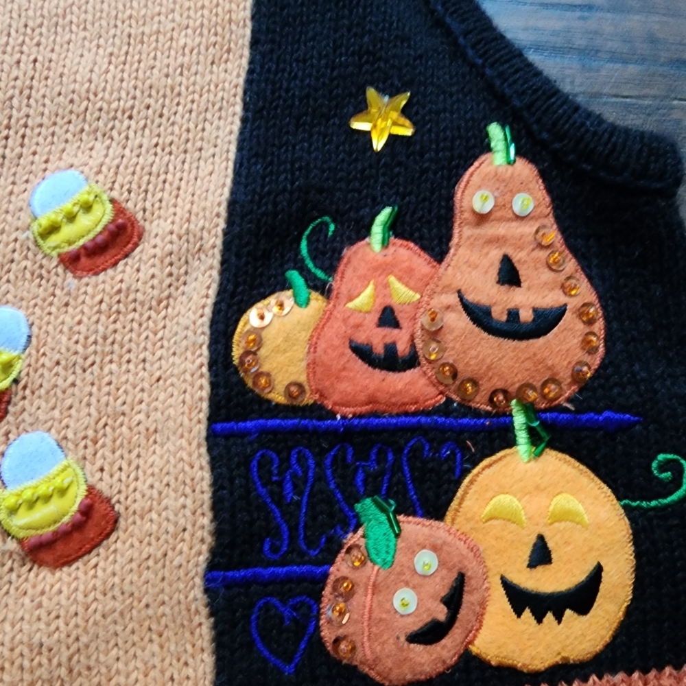Vintage Tiara Halloween Fall Sweater Vest - Picture 10 of 12